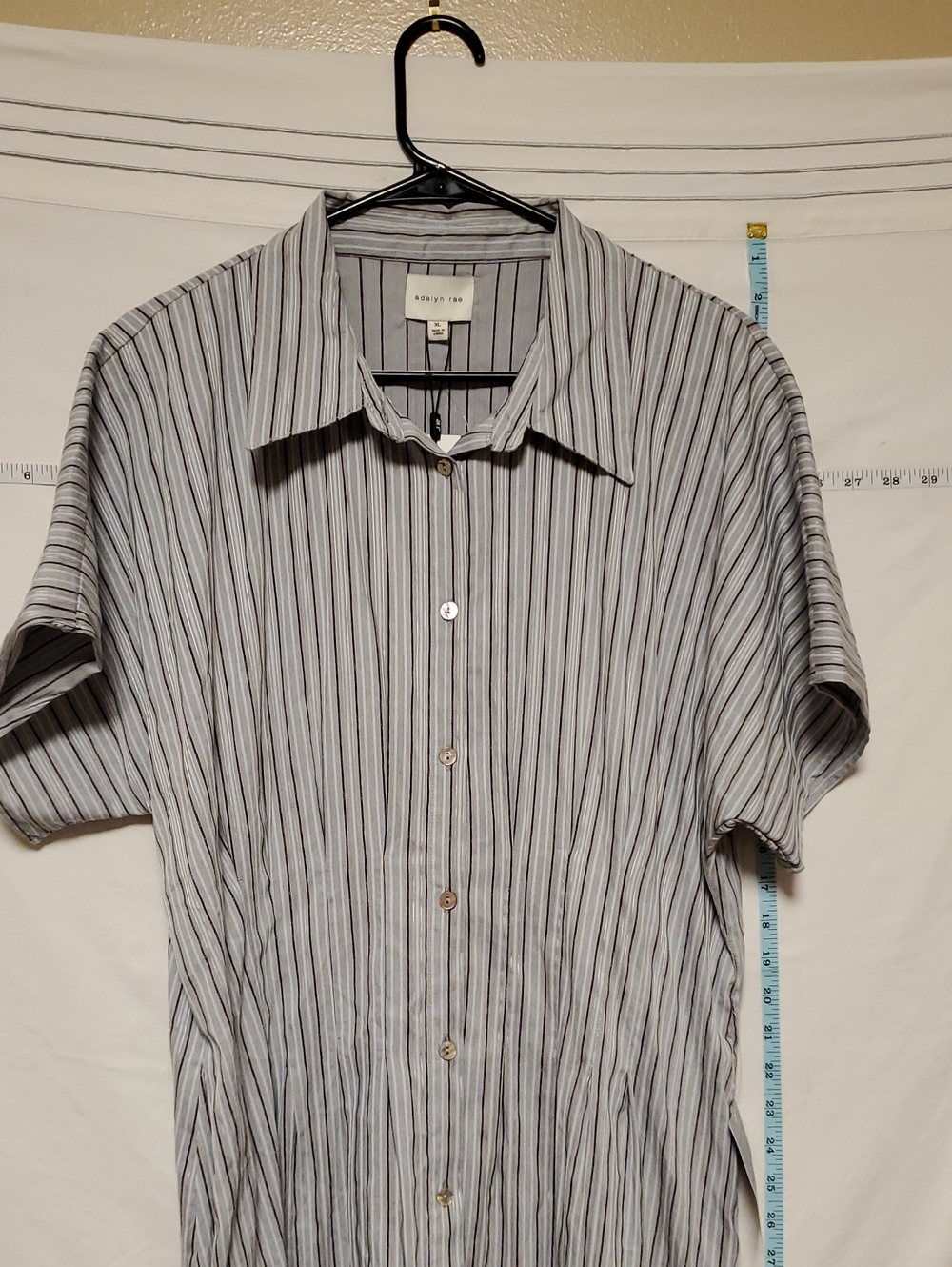 Adelyn Rae NEW Grey White Black Vertical Stripe Button-Down Maxi Dress Lg
